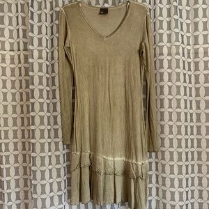 Vocal Distressed l/s dress khaki/leather look EUC